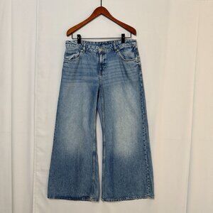 H&M Divided 100% Cotton Medium Blue Relaxed Mid Rise Wide Leg Jeans Size 12